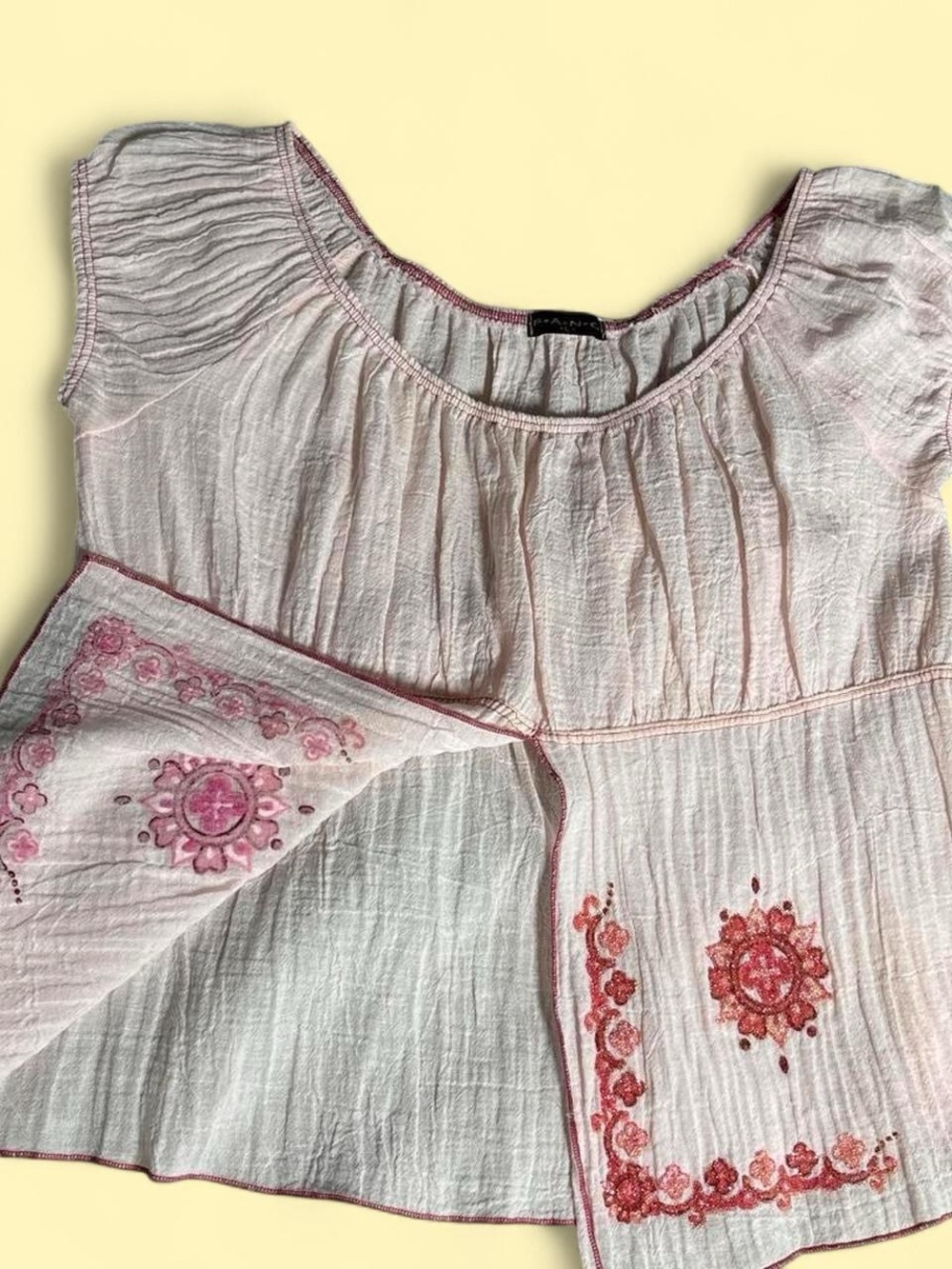 Boho Embroidered Short Sleeve Peasant Top - Pink - Picture 3 of 5